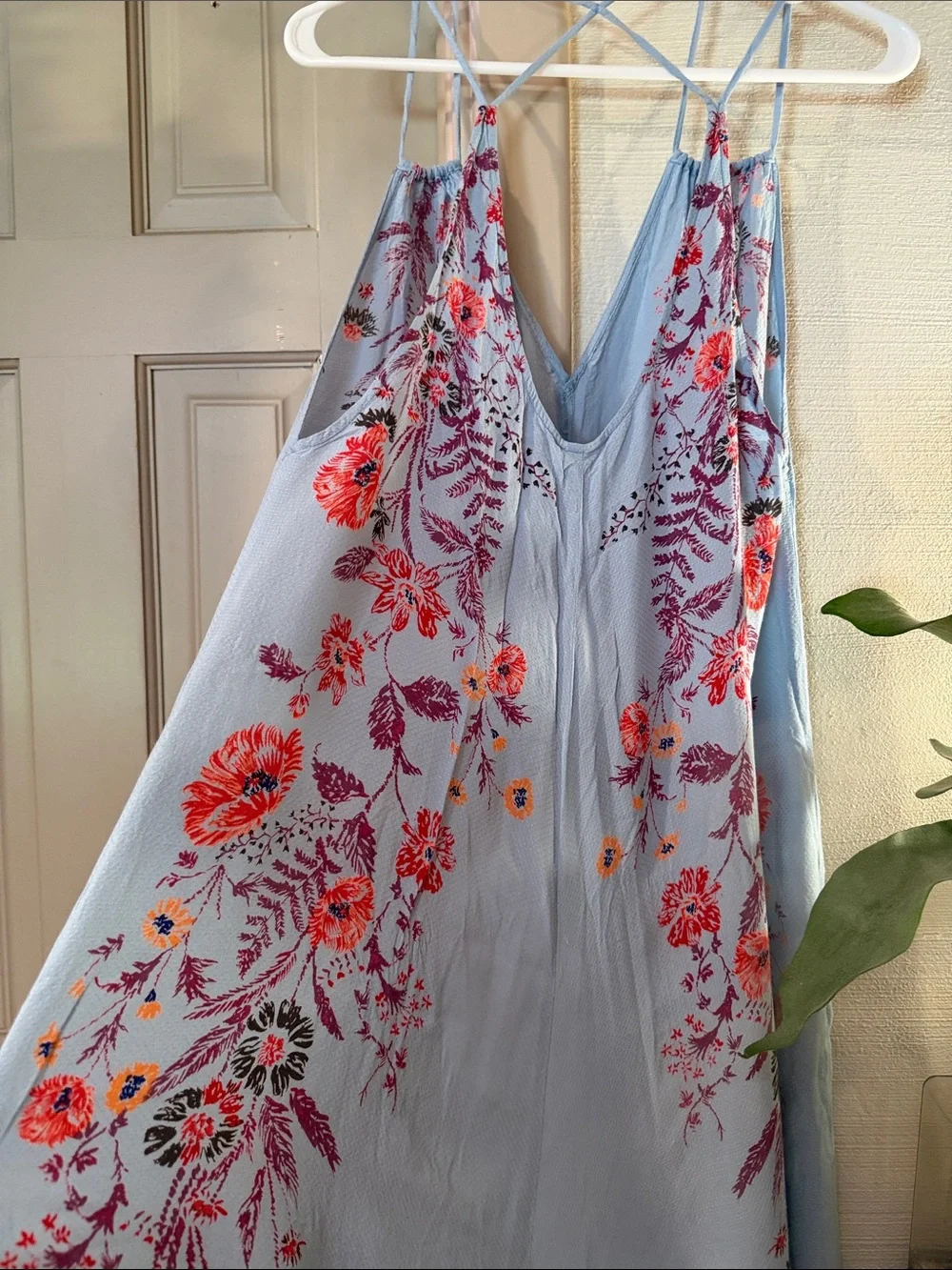 Free People Pale Blue Maxi Dress with Pink & Red Floral Embroidery - Picture 4 of 5